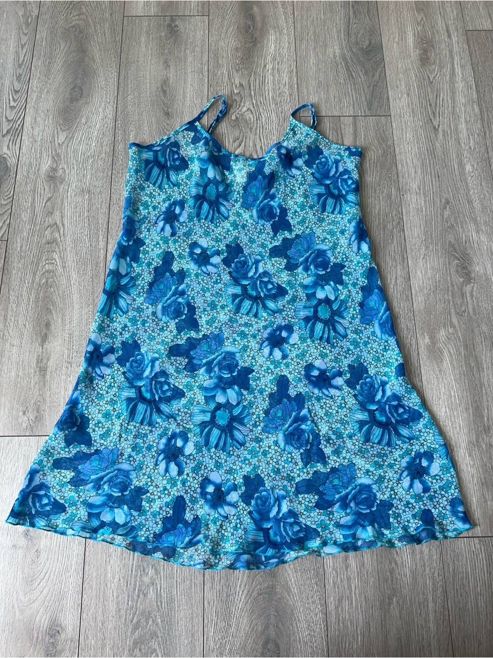 sheer vintage blue floral slip dress